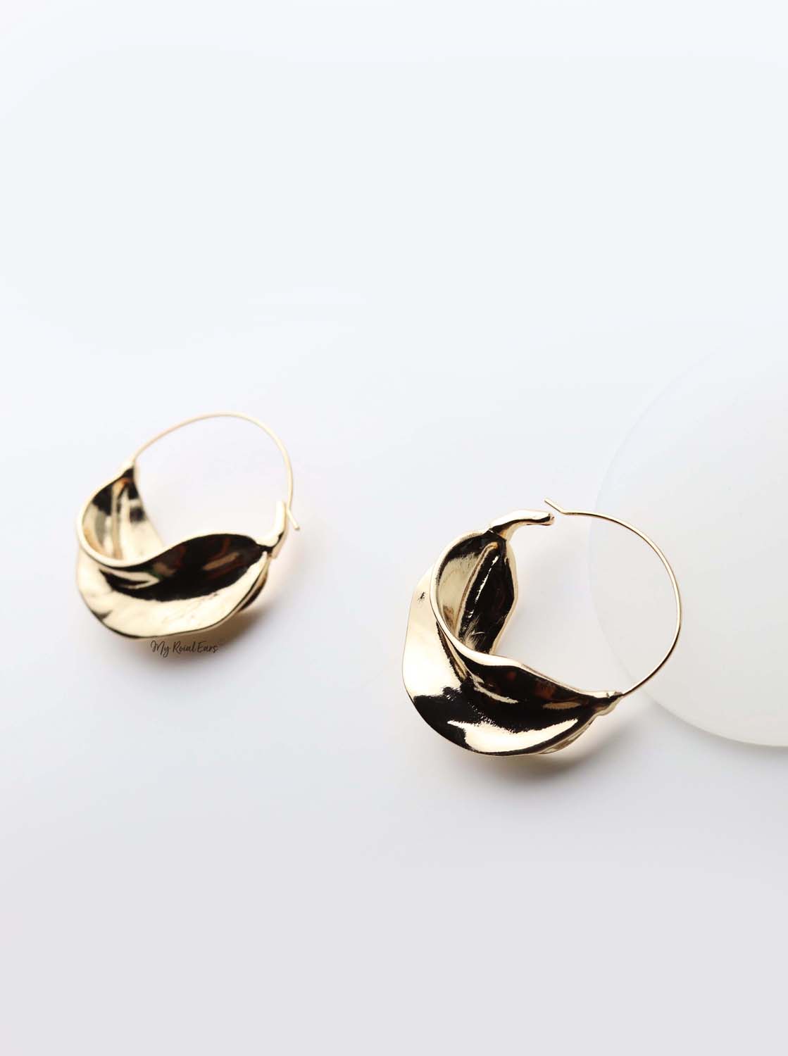 Alcippe- gold plated leaf-inspired hoop earrings - My Roial Ears LTD