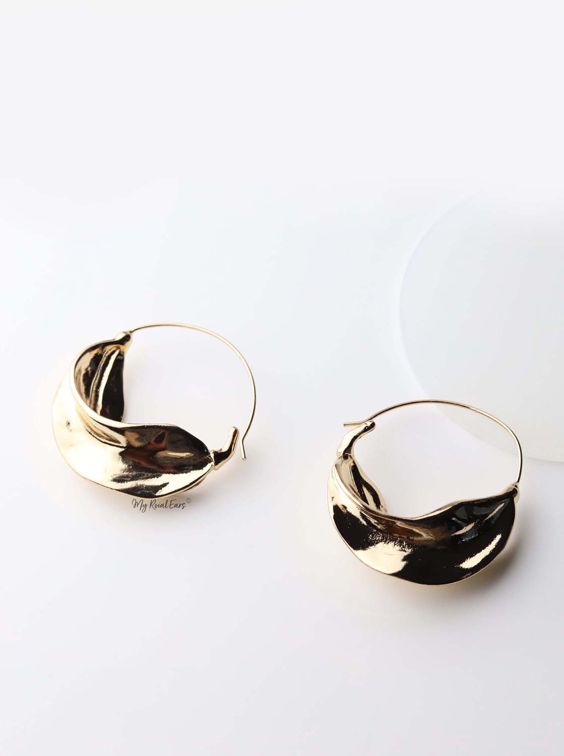 Alcippe- gold plated leaf-inspired hoop earrings - My Roial Ears LTD
