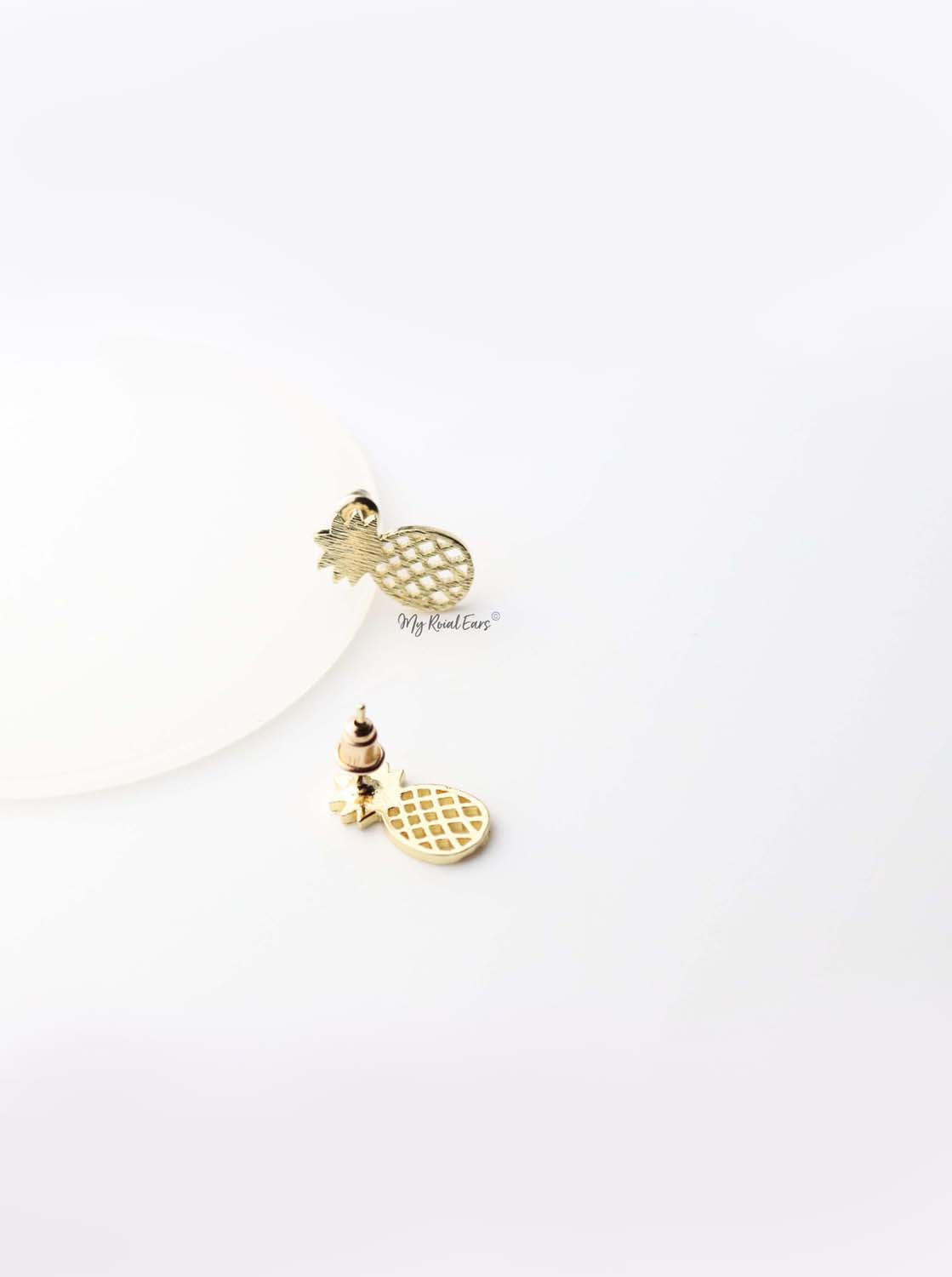 Aphrodite- gold plated brush pineapple studs - My Roial Ears LTD