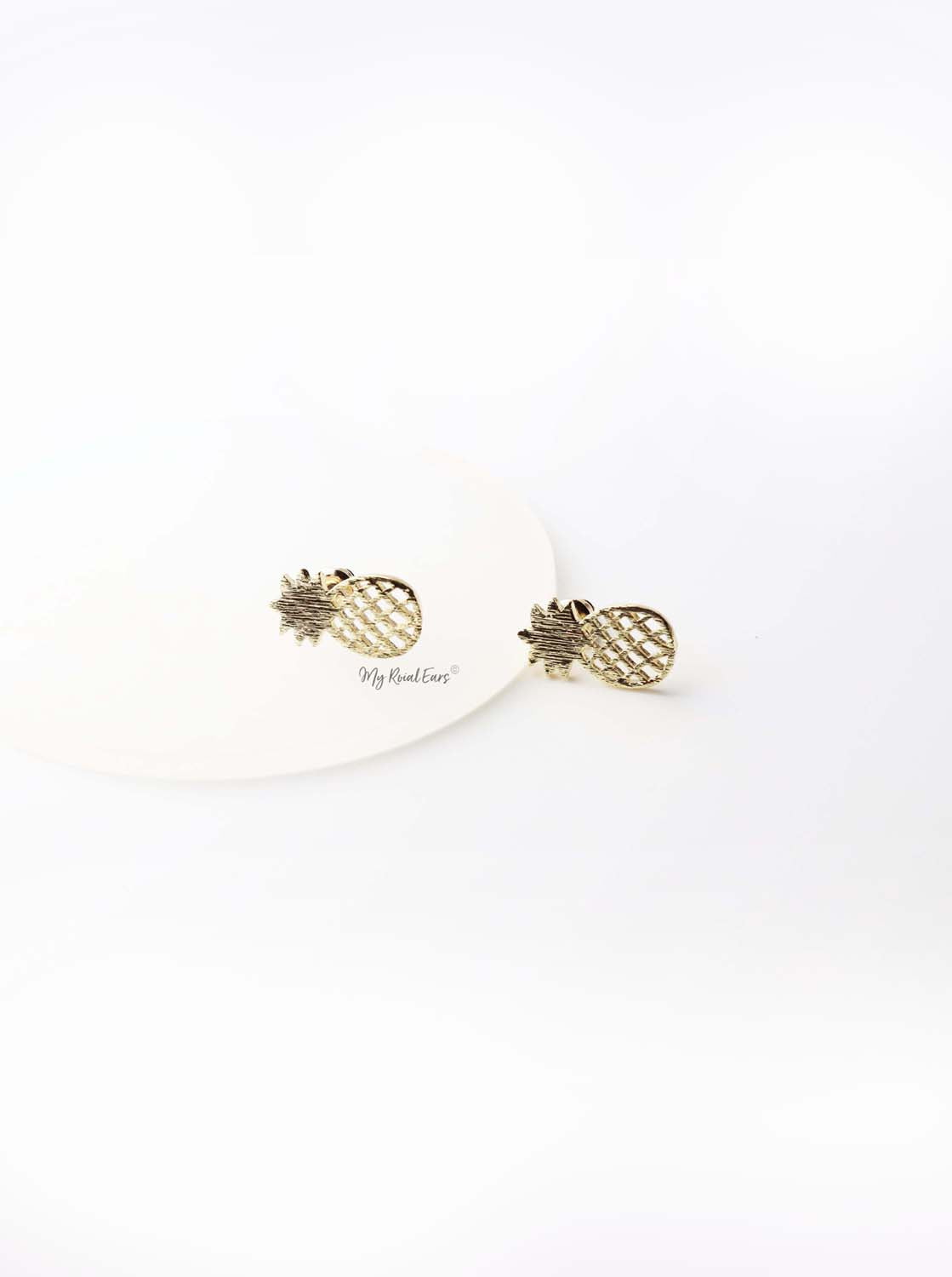 Aphrodite- gold plated brush pineapple studs - My Roial Ears LTD