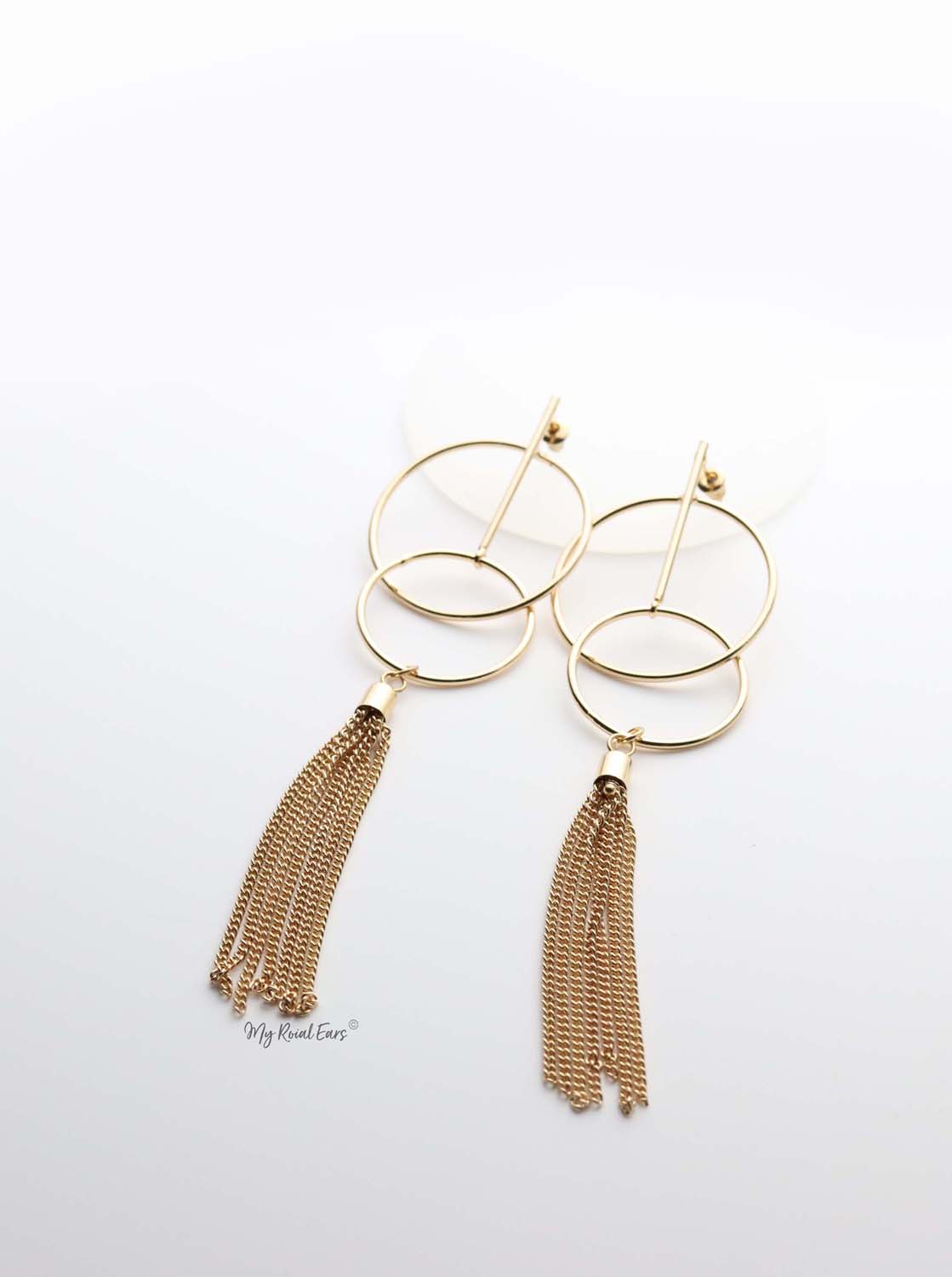 Rhea- gold plated tassel hoop earrings - My Roial Ears LTD