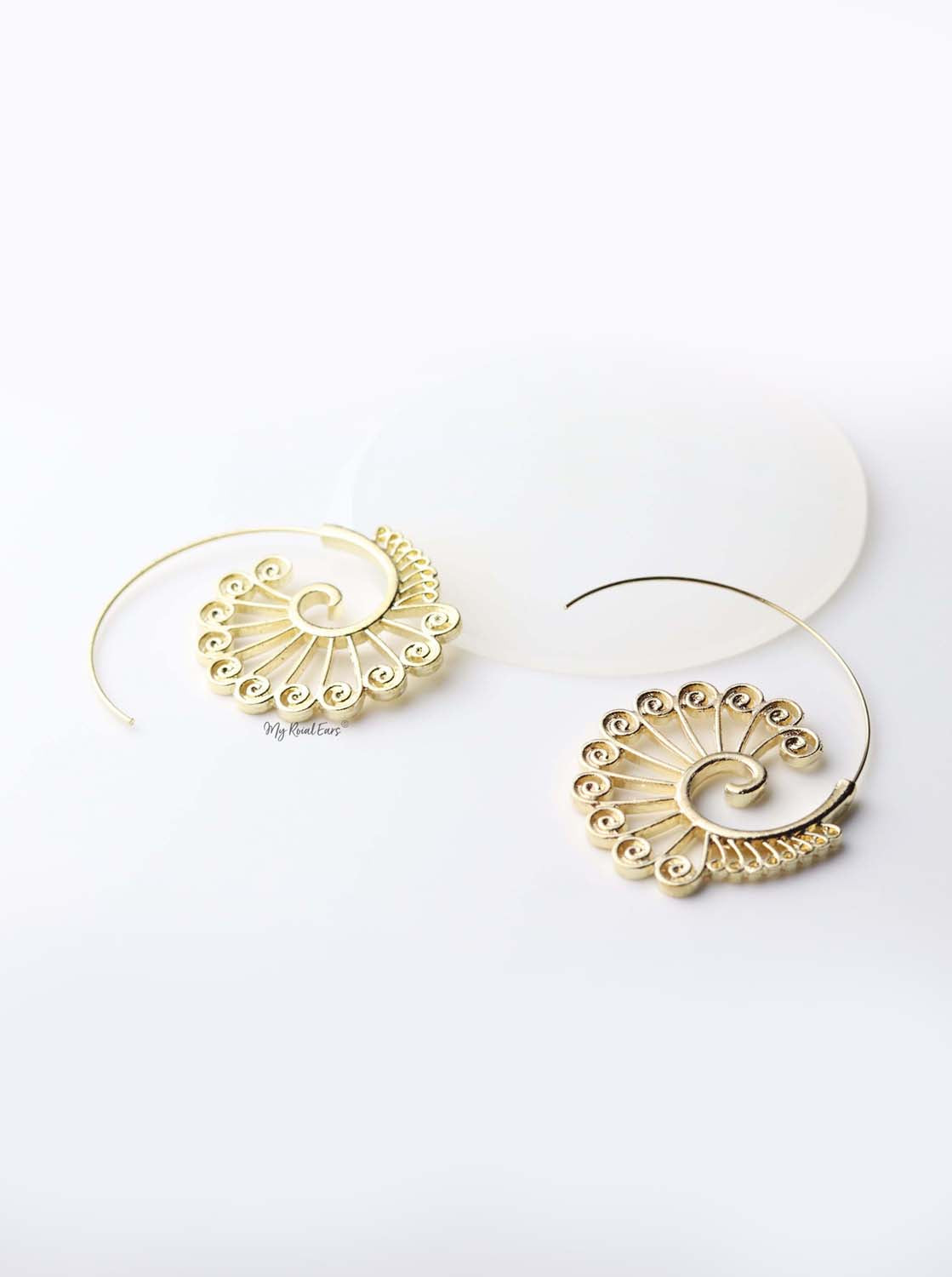 Dike- gold plated spiral ethnic pattern earrings - My Roial Ears LTD