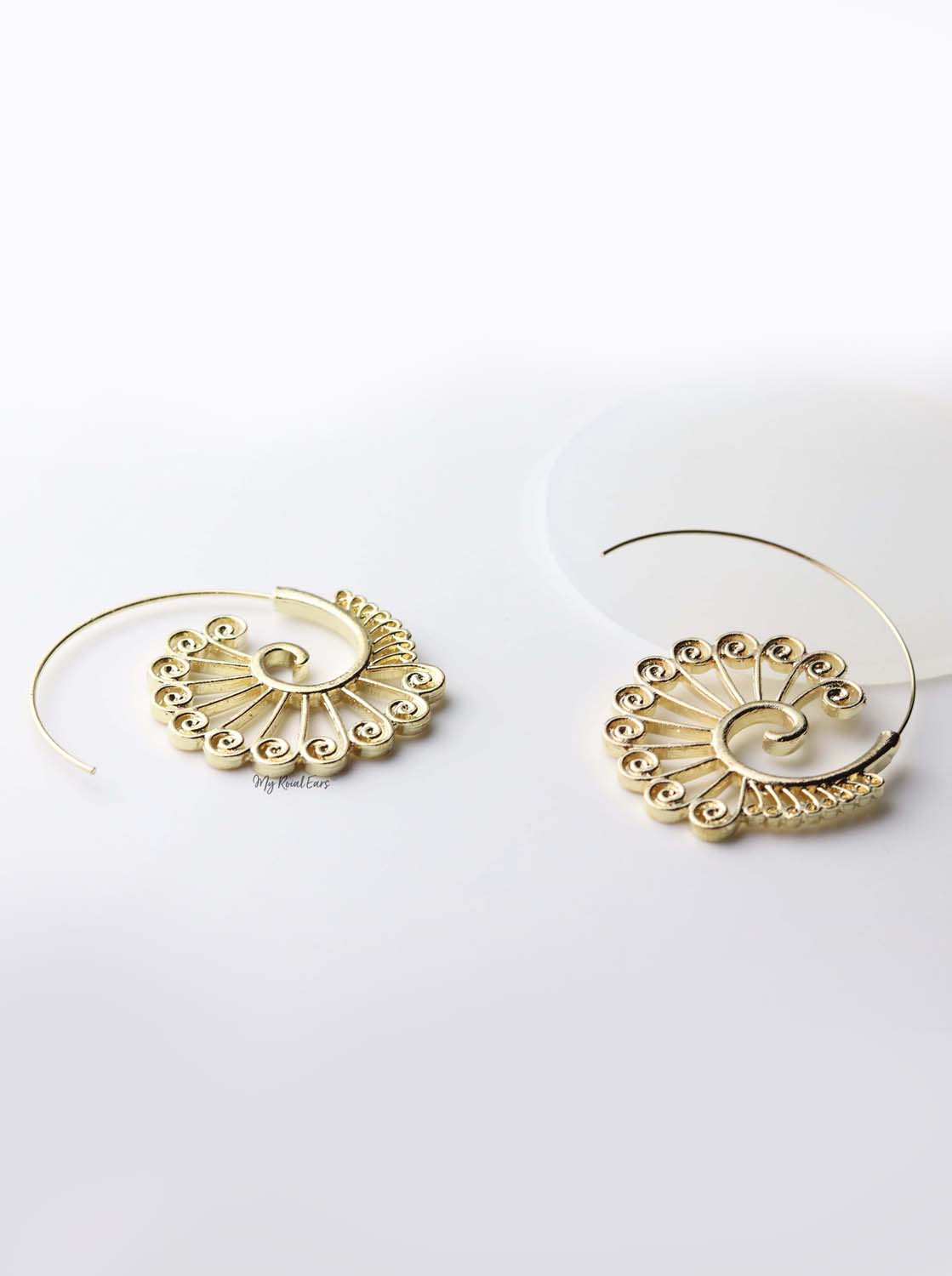Dike- gold plated spiral ethnic pattern earrings - My Roial Ears LTD