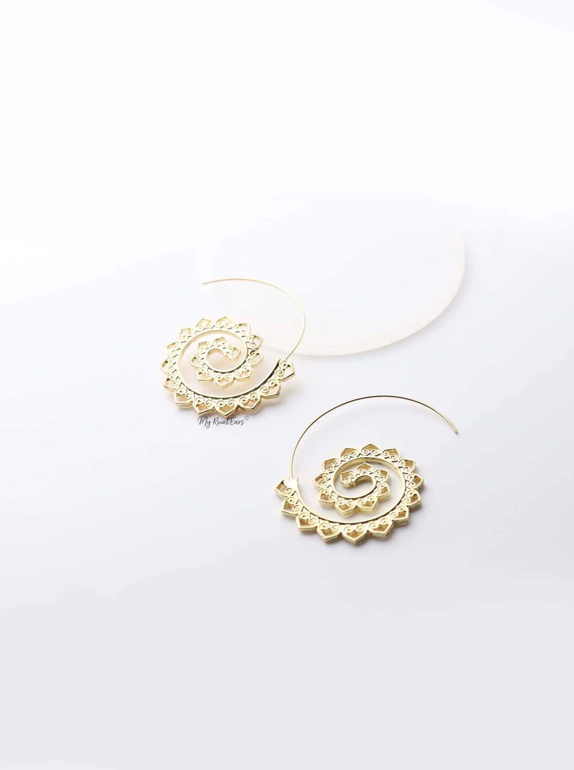 Euphrosyne- gold plated paisley pattern spiral earrings - My Roial Ears LTD