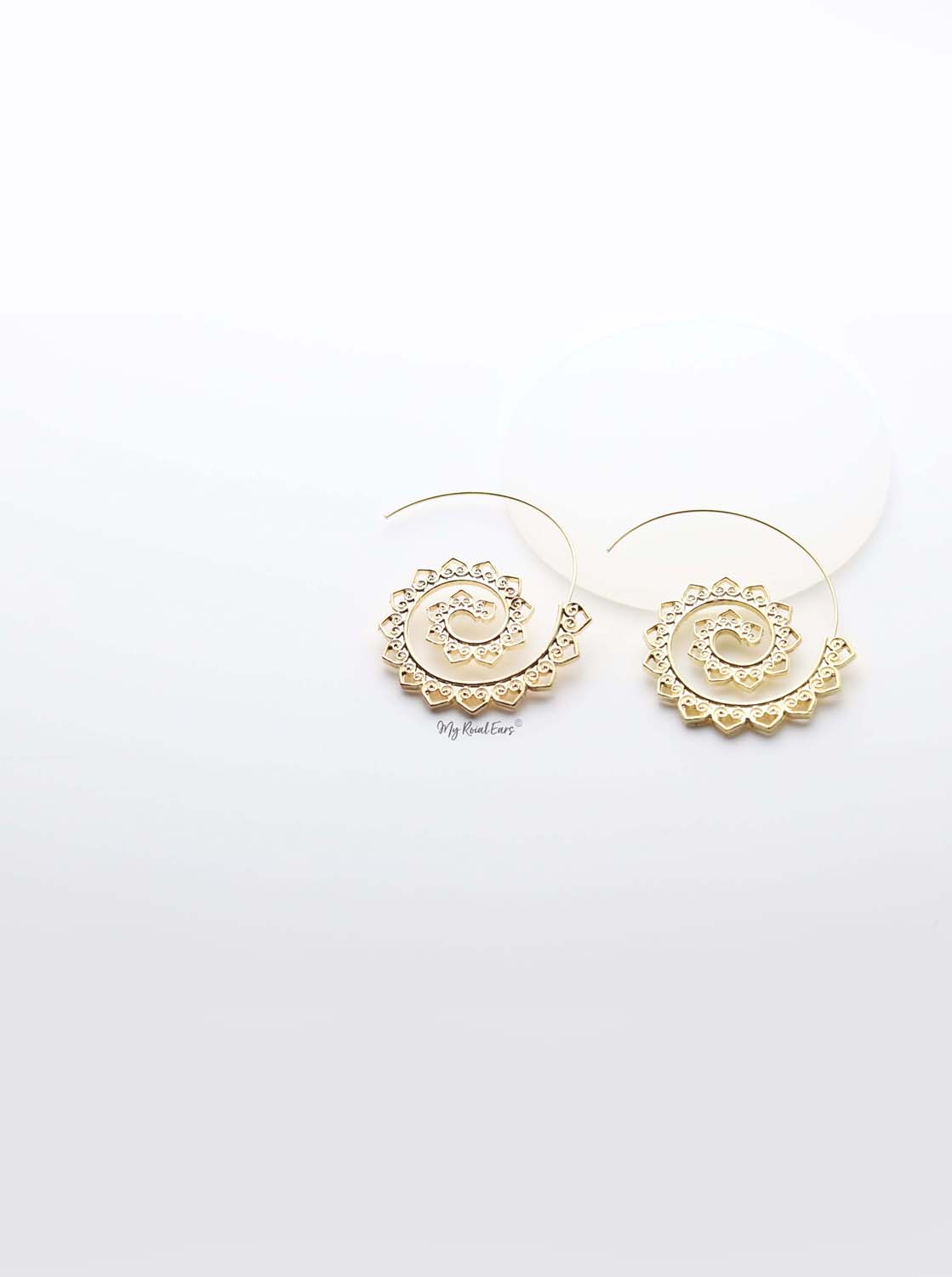 Euphrosyne- gold plated paisley pattern spiral earrings - My Roial Ears LTD