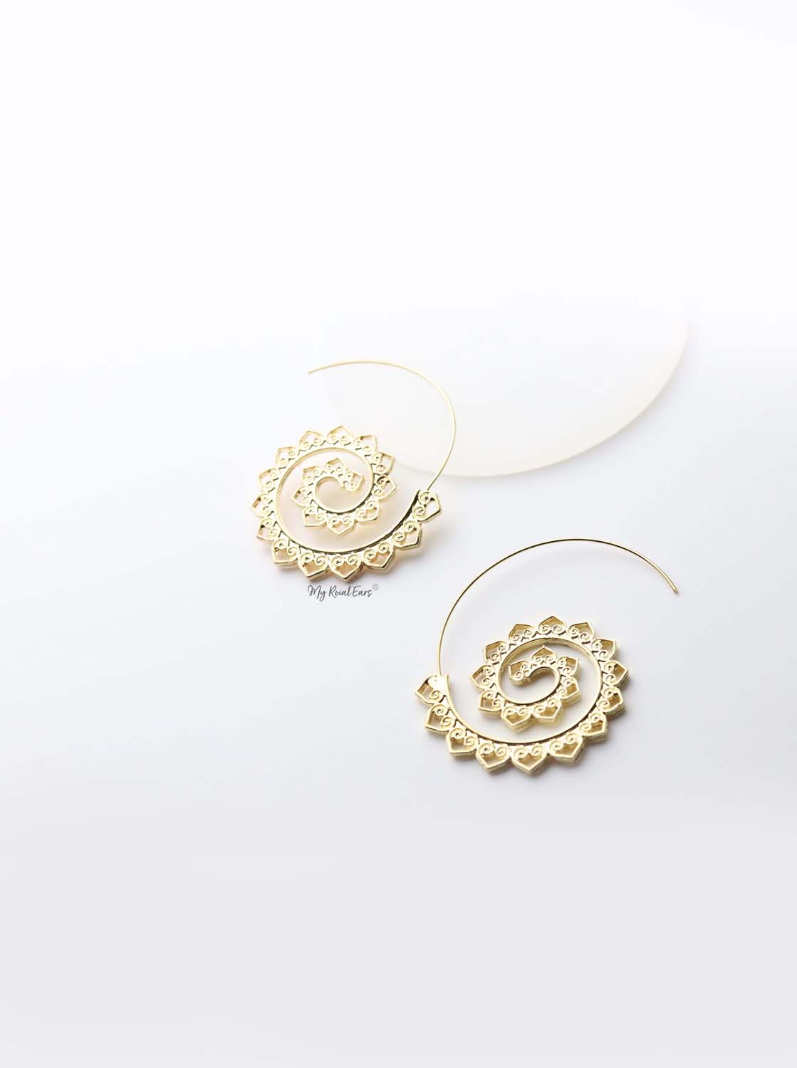 Euphrosyne- gold plated paisley pattern spiral earrings - My Roial Ears LTD