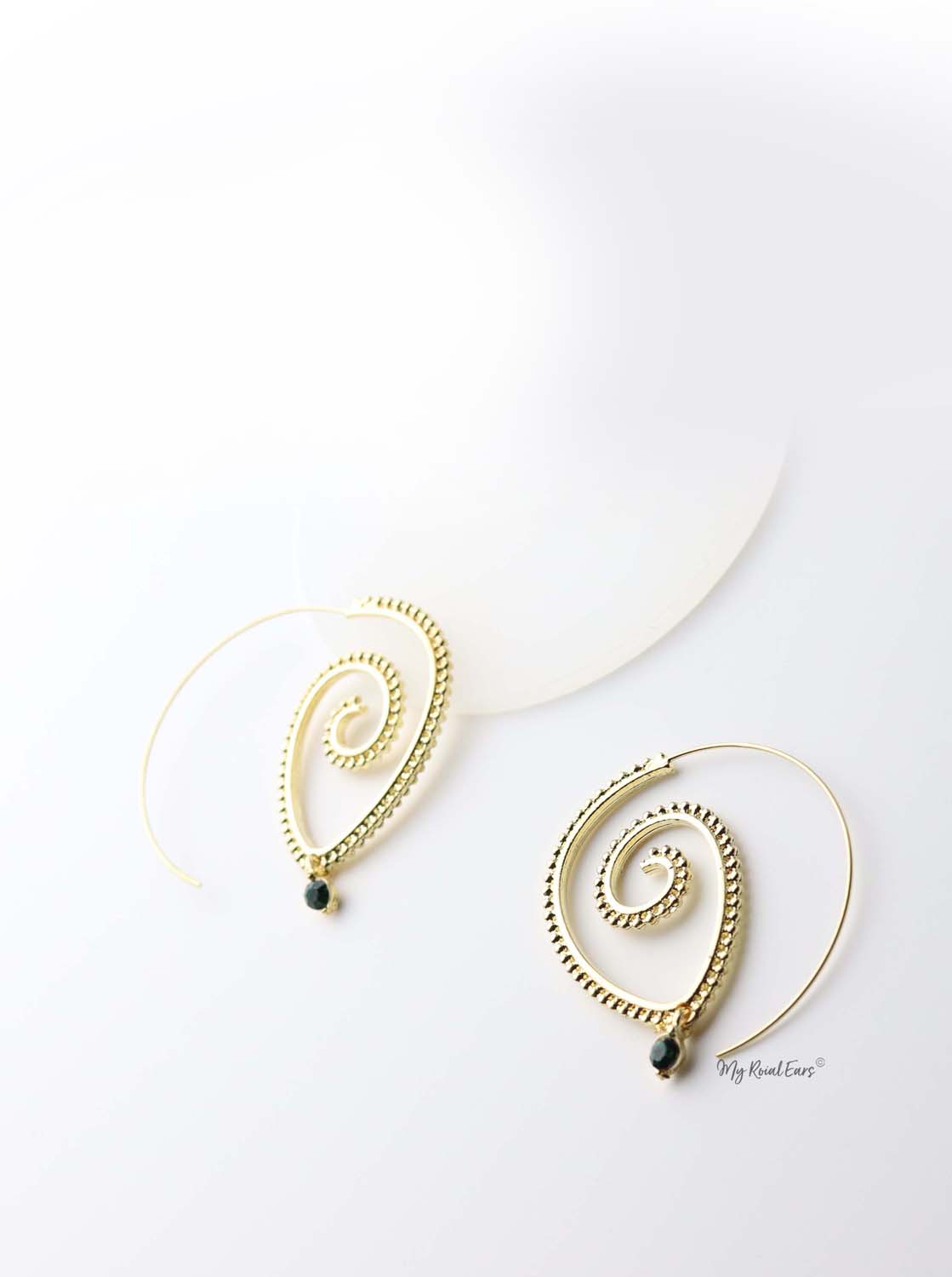 Europa: gold plated tribal brass, spiral drop earrings - My Roial Ears LTD