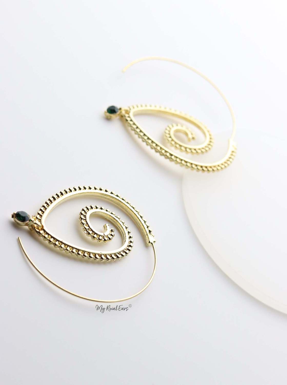 Europa: gold plated tribal brass, spiral drop earrings - My Roial Ears LTD