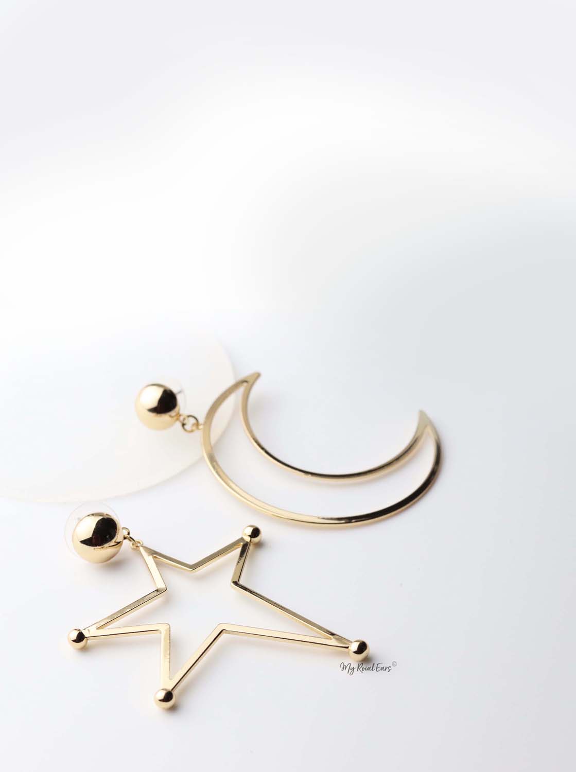 Kallisto- gold plated star and mood shape drop earrings - My Roial Ears LTD