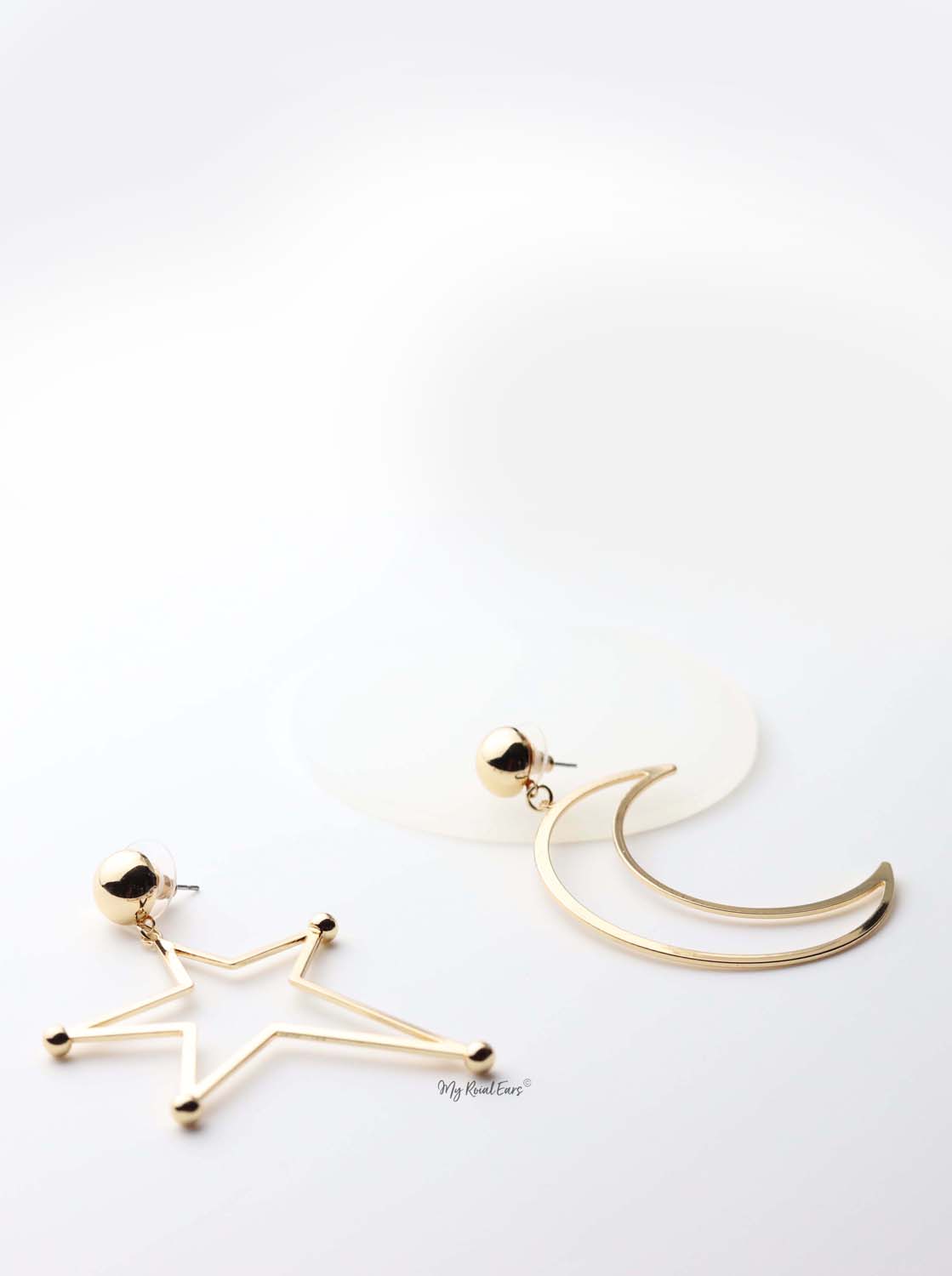 Kallisto- gold plated star and mood shape drop earrings - My Roial Ears LTD