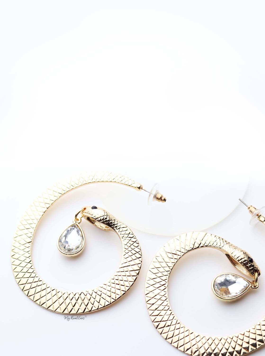 Cassandra H- gold plated snake shaped crystal drop earrings - My Roial Ears LTD