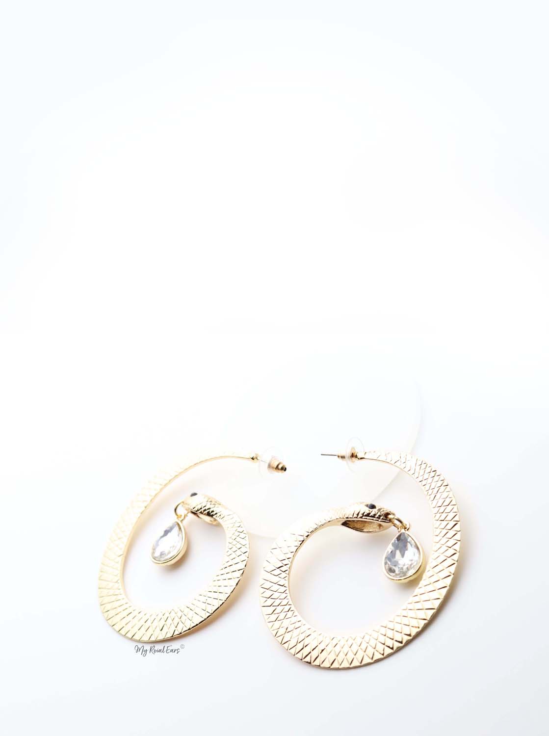 Cassandra H- gold plated snake shaped crystal drop earrings - My Roial Ears LTD