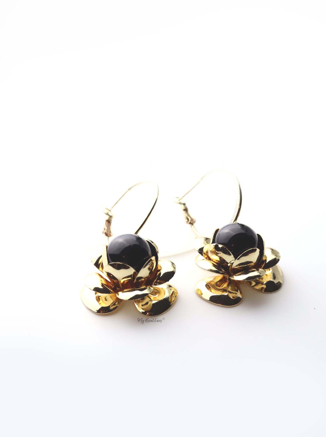 Thalia- gold plated floral hoop drop earrings - My Roial Ears LTD
