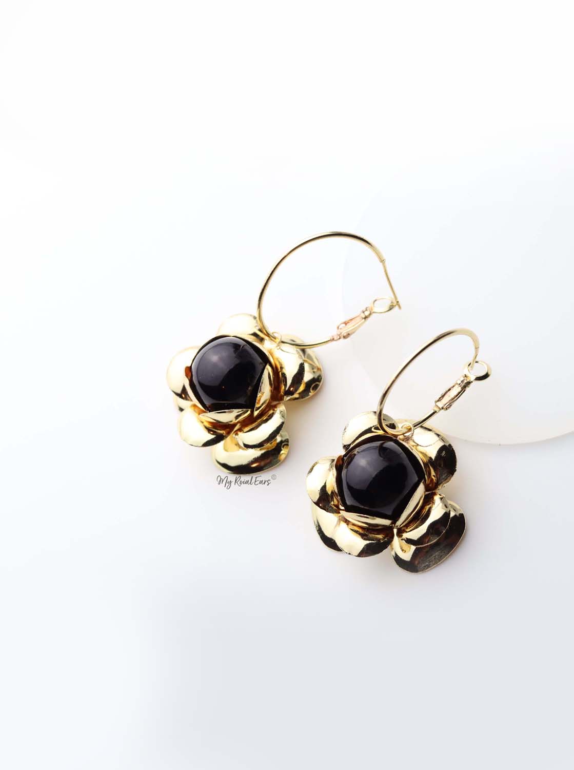 Thalia- gold plated floral hoop drop earrings - My Roial Ears LTD