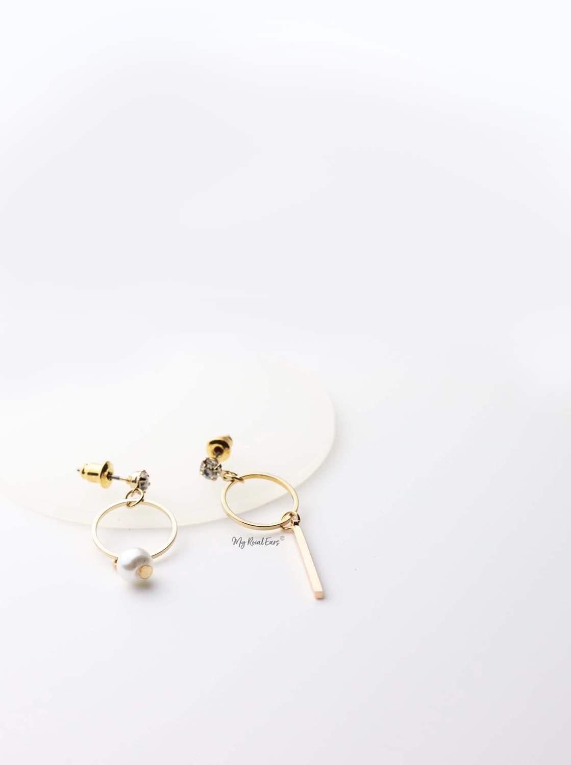 Tethys-gold plated opposite contrasting cute hoop drop earrings - My Roial Ears LTD