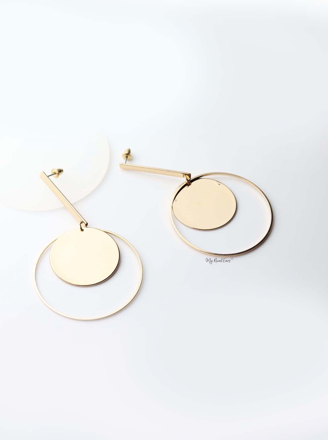 GAIA- gold plated long hoop dangling circle earrings - My Roial Ears LTD