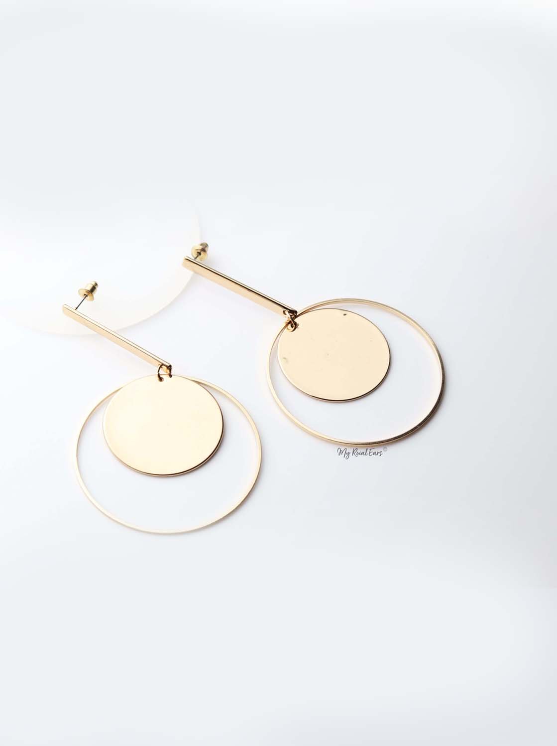 GAIA- gold plated long hoop dangling circle earrings - My Roial Ears LTD