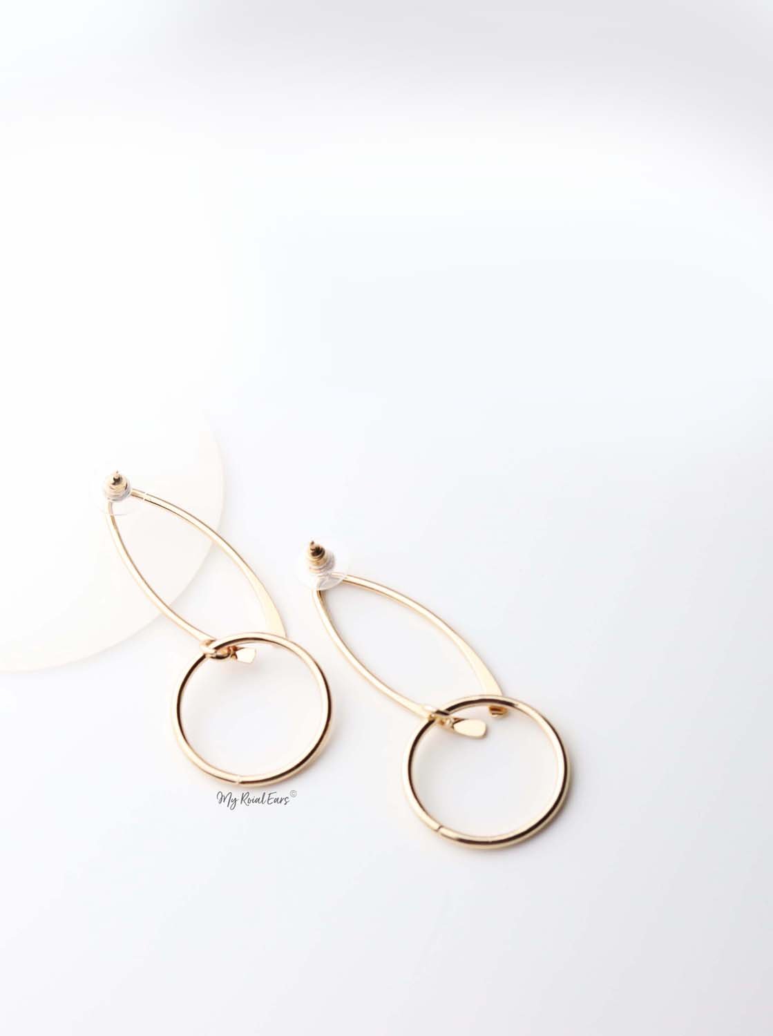 Eulalia- impressive gold plated dangling shapes drop earrings - My Roial Ears LTD
