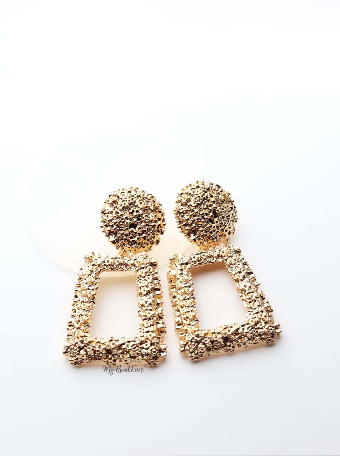 Brizo Silver- trendy statement gold drop earrings - My Roial Ears LTD