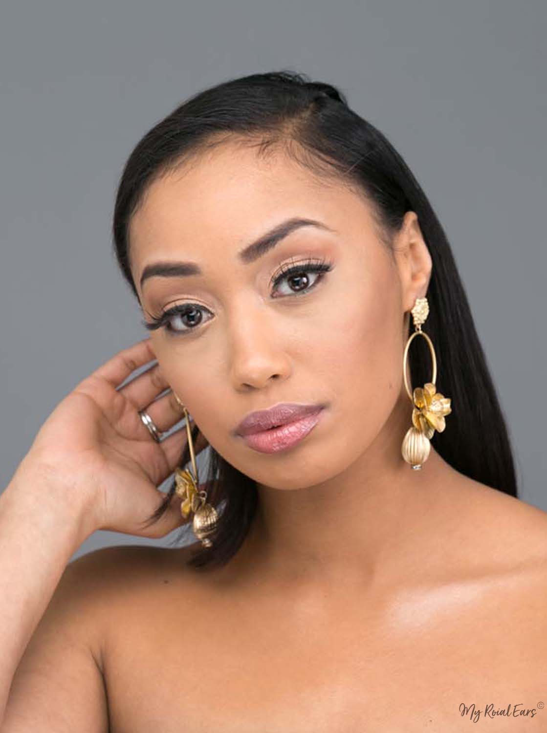 Iris- gold plated 3d floral hoop drop earrings - My Roial Ears LTD