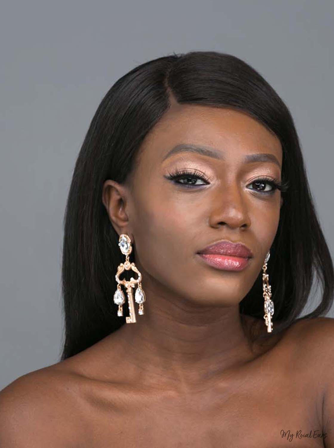 Hera- gold plated key crystal earrings - My Roial Ears LTD