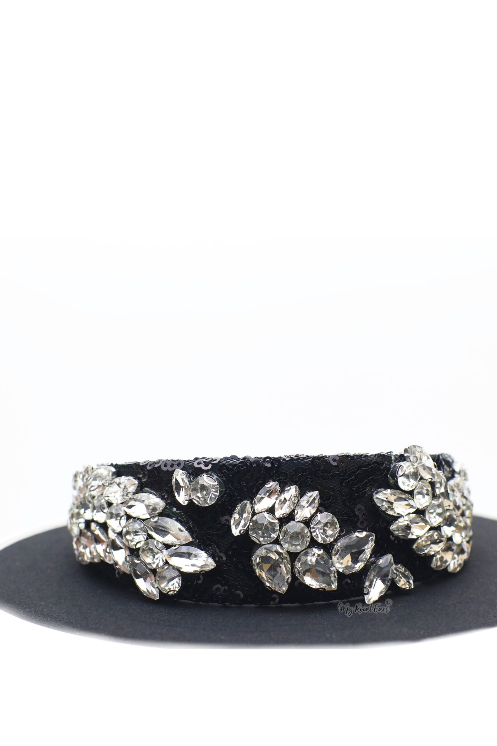 Queen Georgina- black sequin headband with rhinestone crystals - My Roial Ears LTD