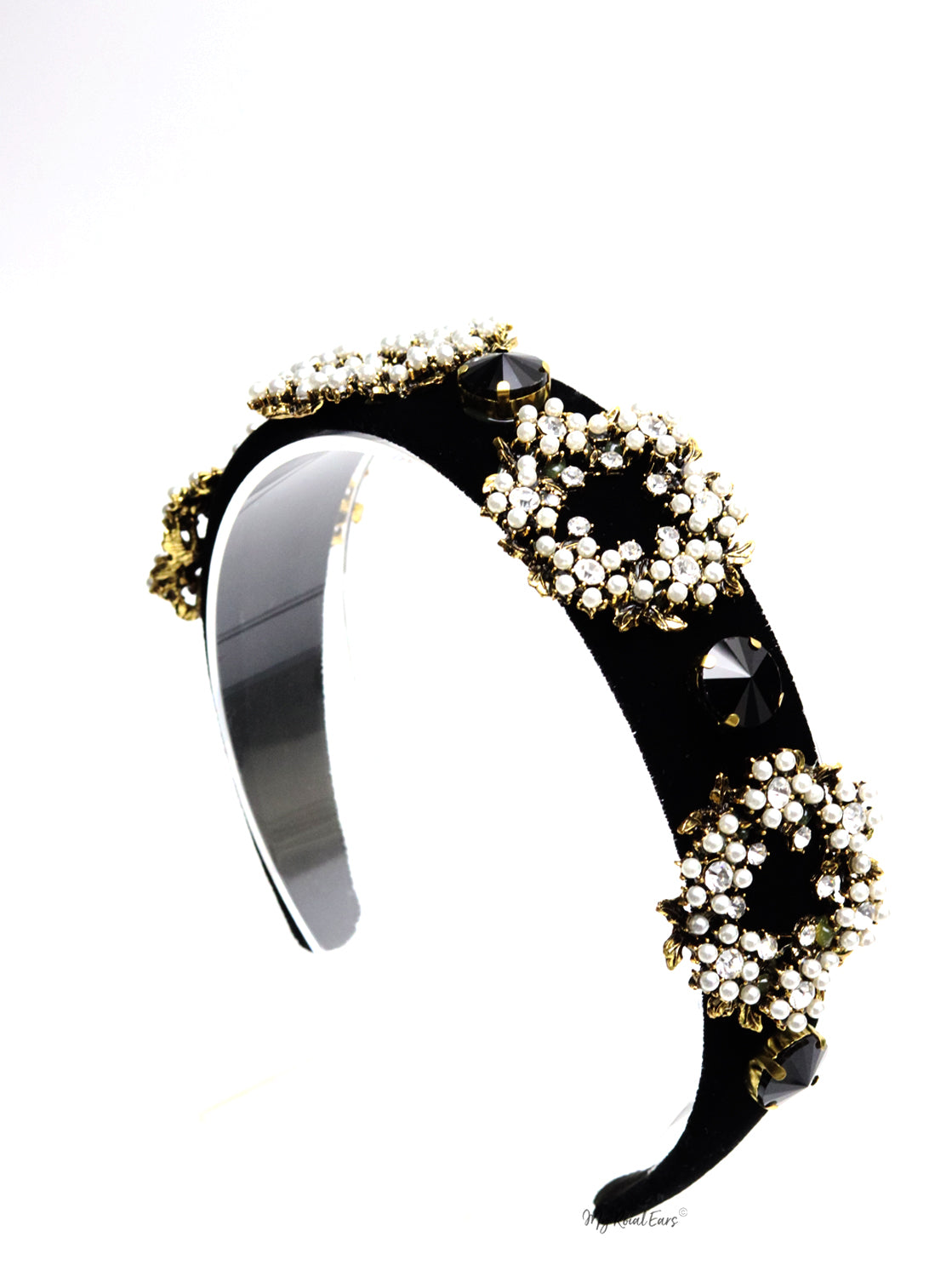 Queen Elissa- black velvet pearl circle headband - Image 4
