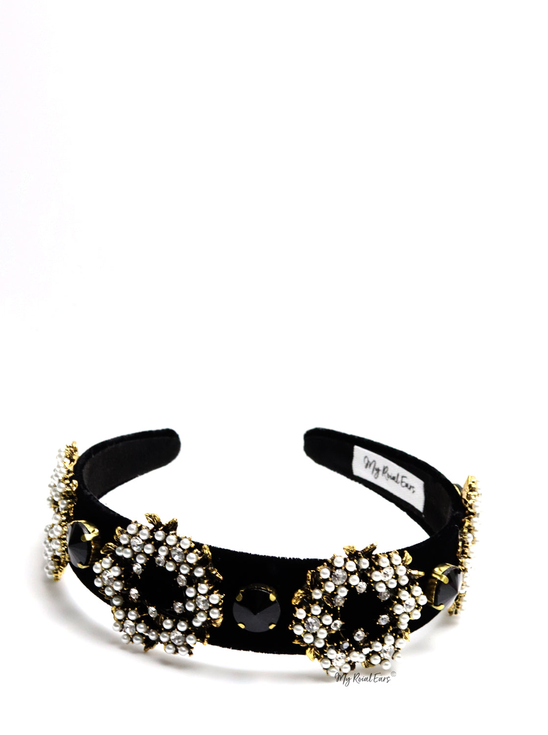 Queen Elissa- black velvet pearl circle headband - Image 7