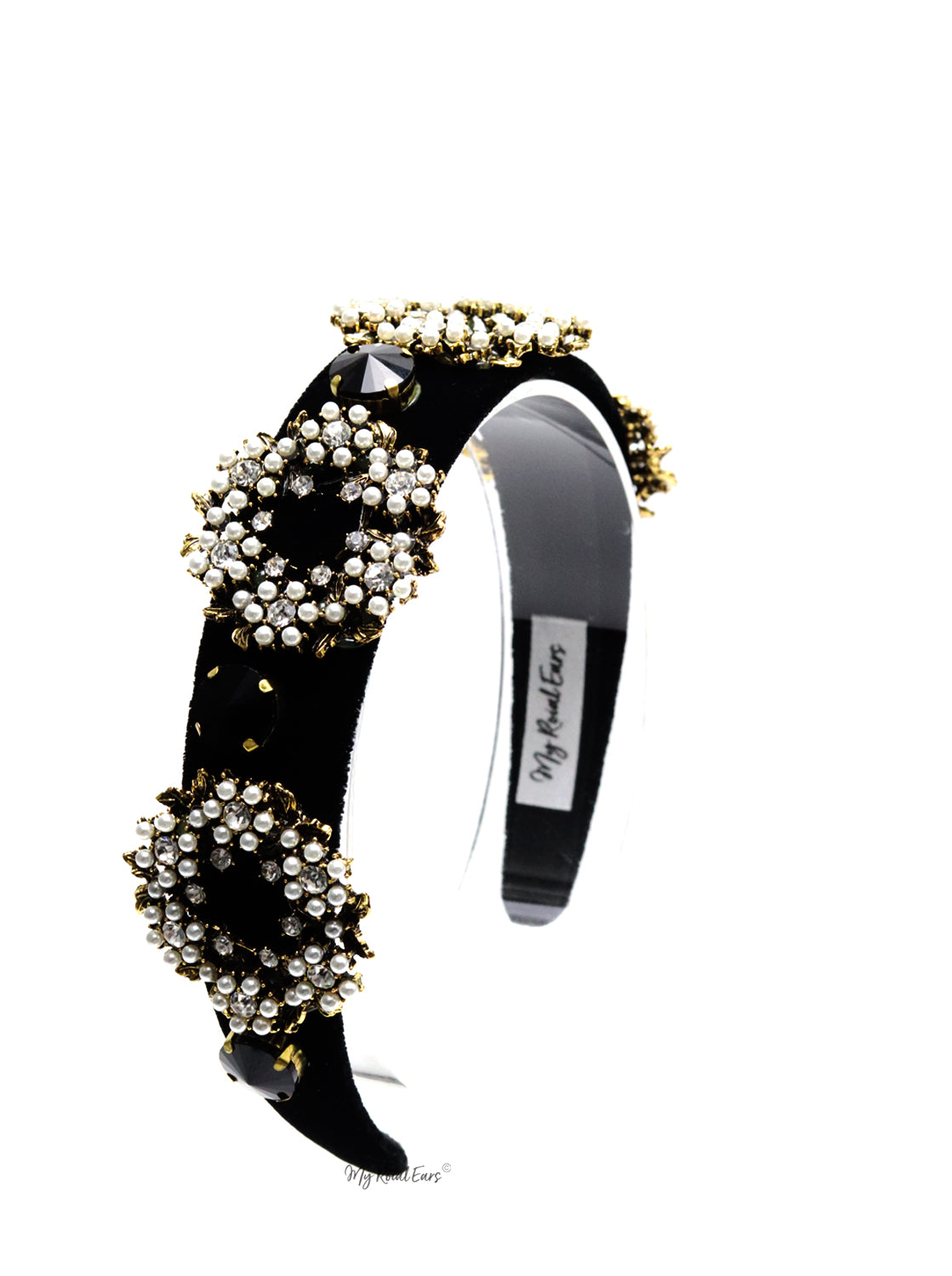 Queen Elissa- black velvet pearl circle headband - Image 8