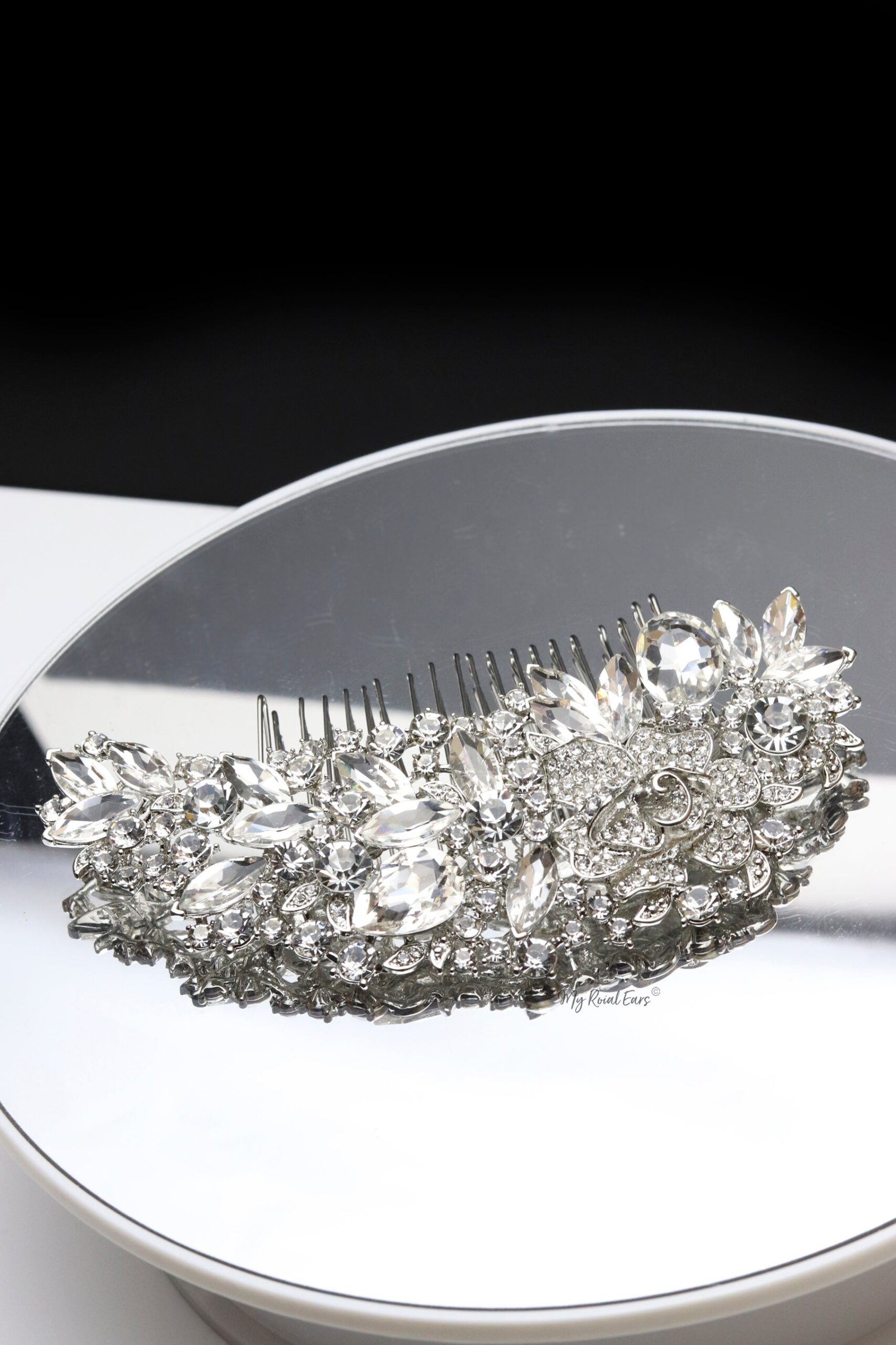 Queen Rhiannon-silver crystal glass embellished hair comb headpiece - My Roial Ears LTD