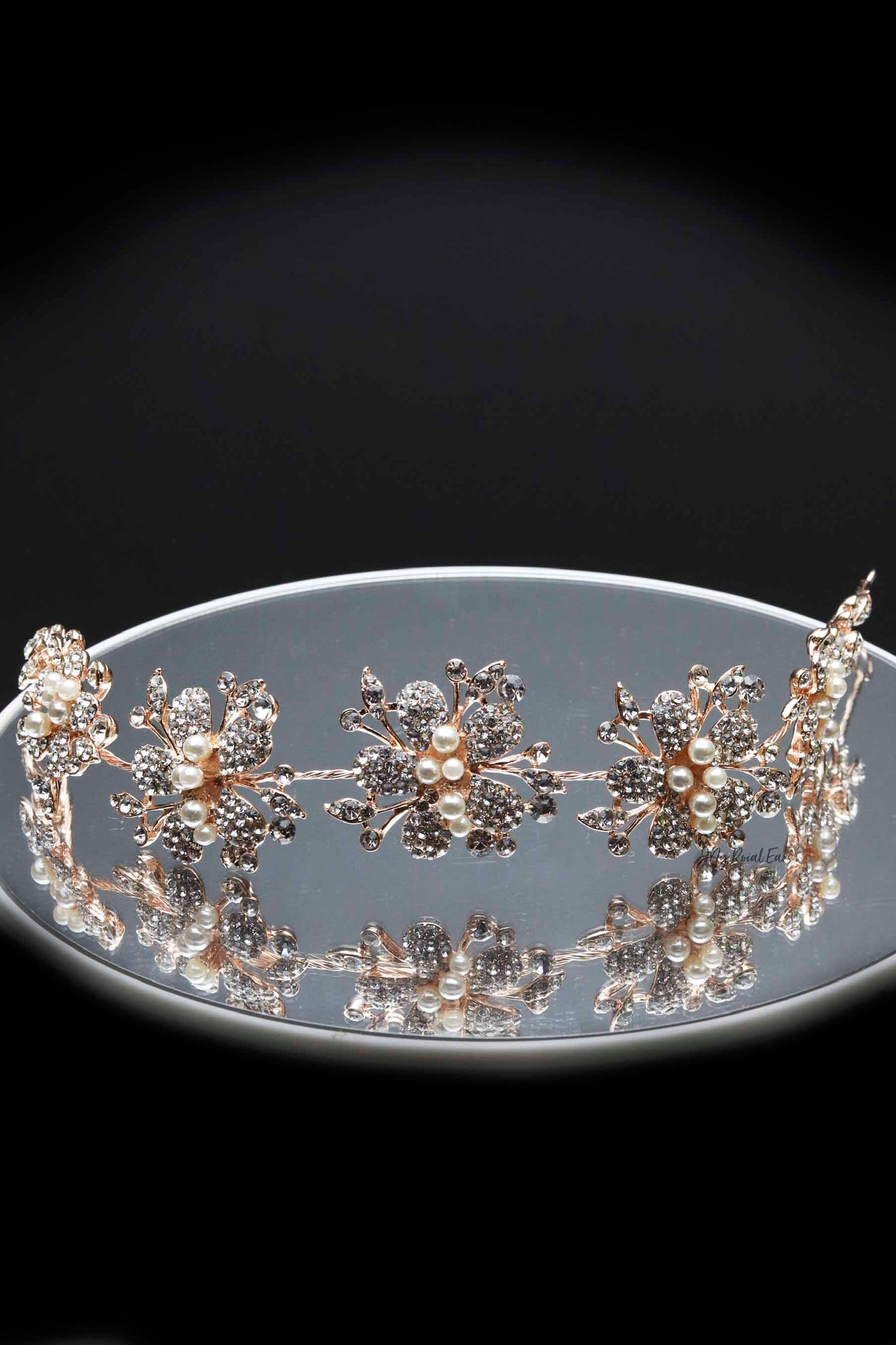 Queen Marcia- rose gold floral pearl crystal headband - Image 4