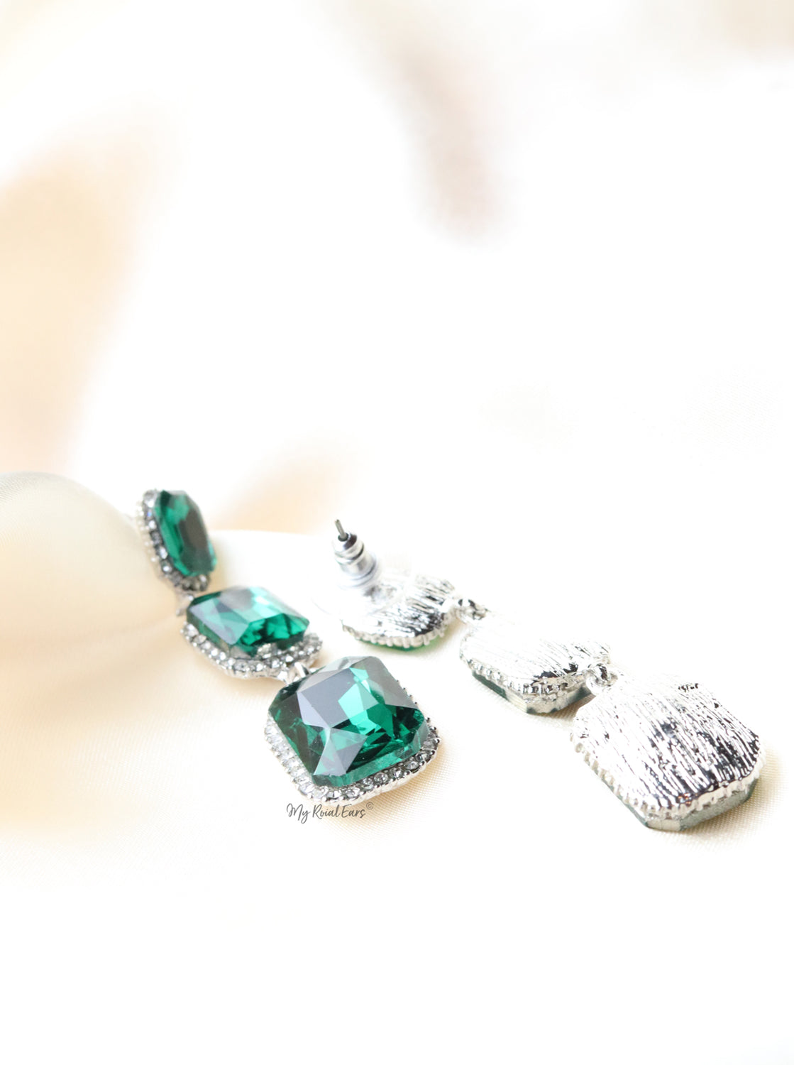 Q.Cosima- green and silver gemstones bridal earrings - Image 3