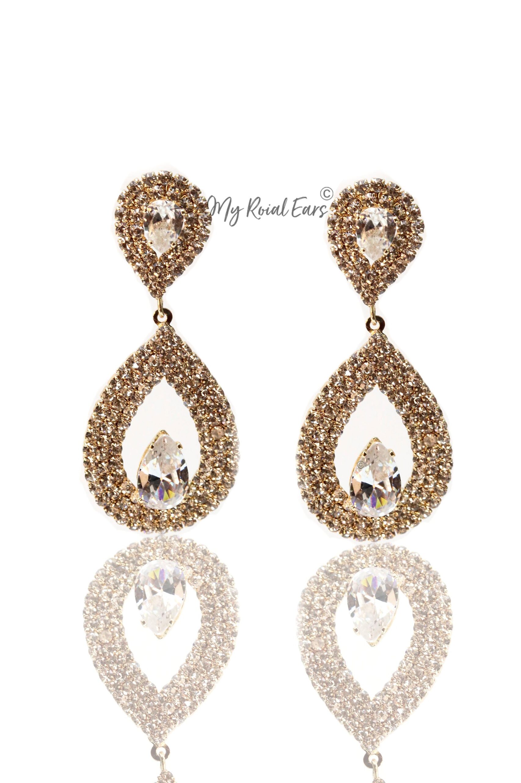 Q.MADELINE Gold-cubic zirconia statement drop earrings