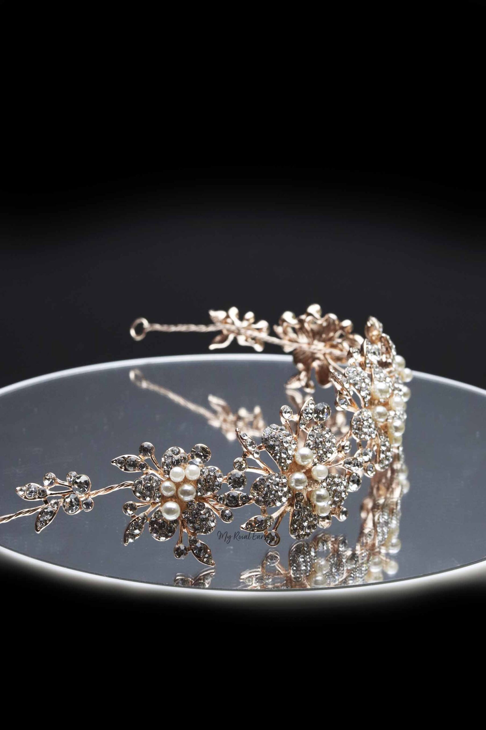 Queen Marcia- rose gold floral pearl crystal headband - Image 7