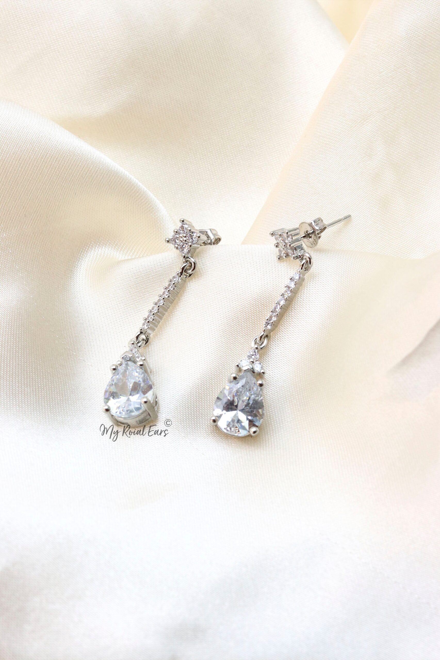 Q.Yvette-silver plated zirconia bridal drop earring - Image 3