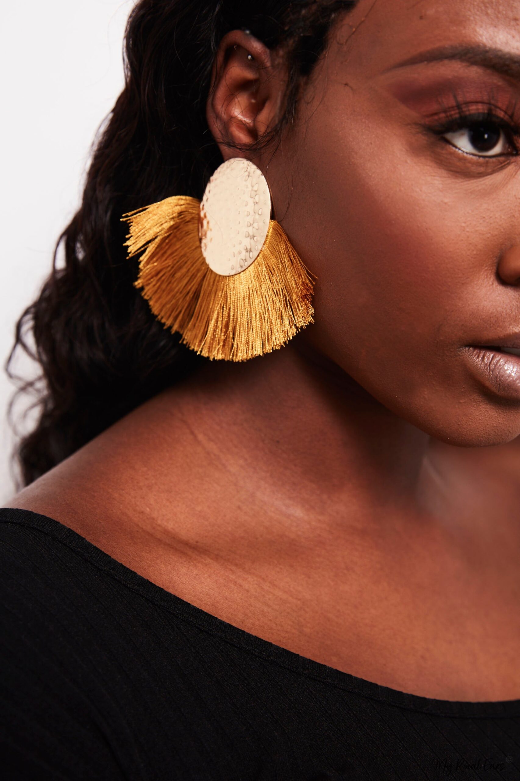 Blue Passion- golden egg shaped tassel earrings - My Roial Ears LTD