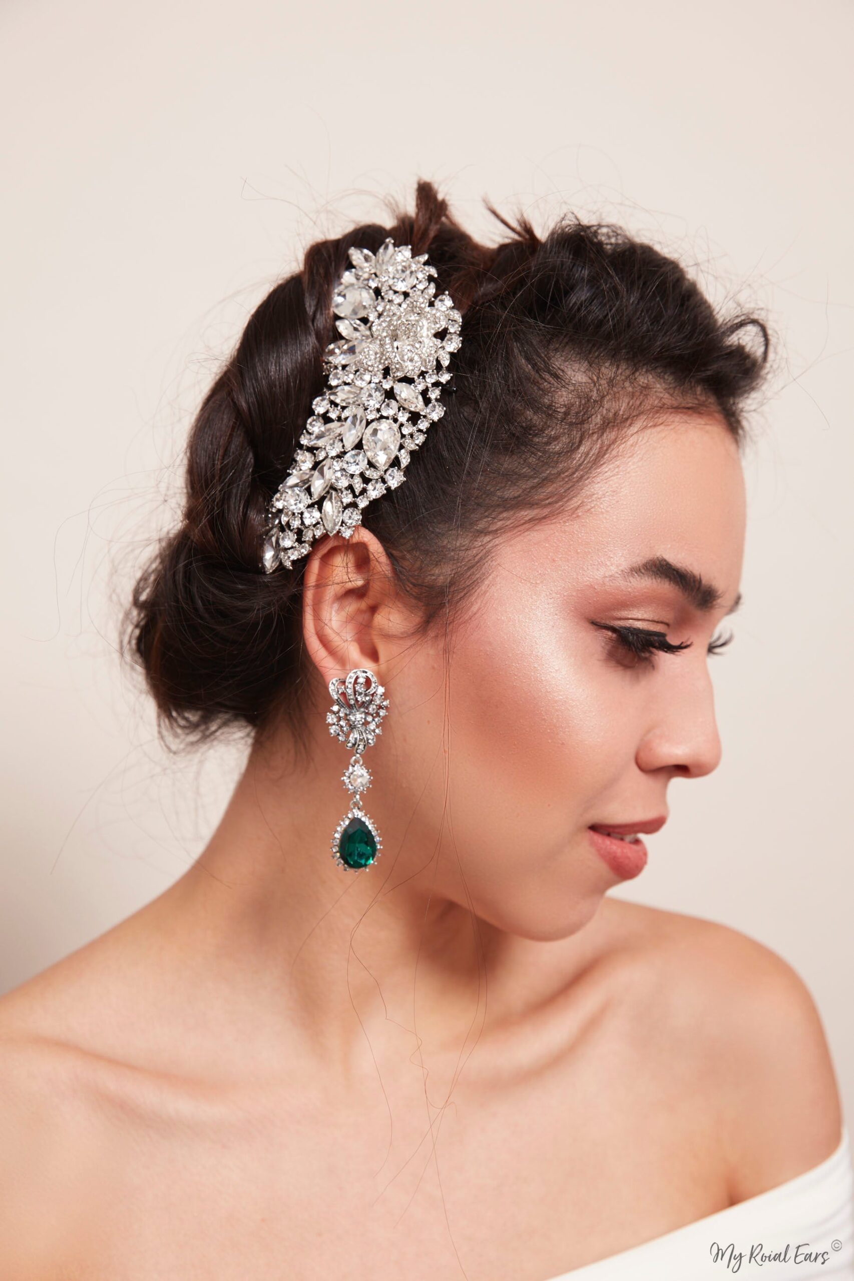 Queen Rhiannon-silver crystal glass embellished hair comb headpiece - My Roial Ears LTD