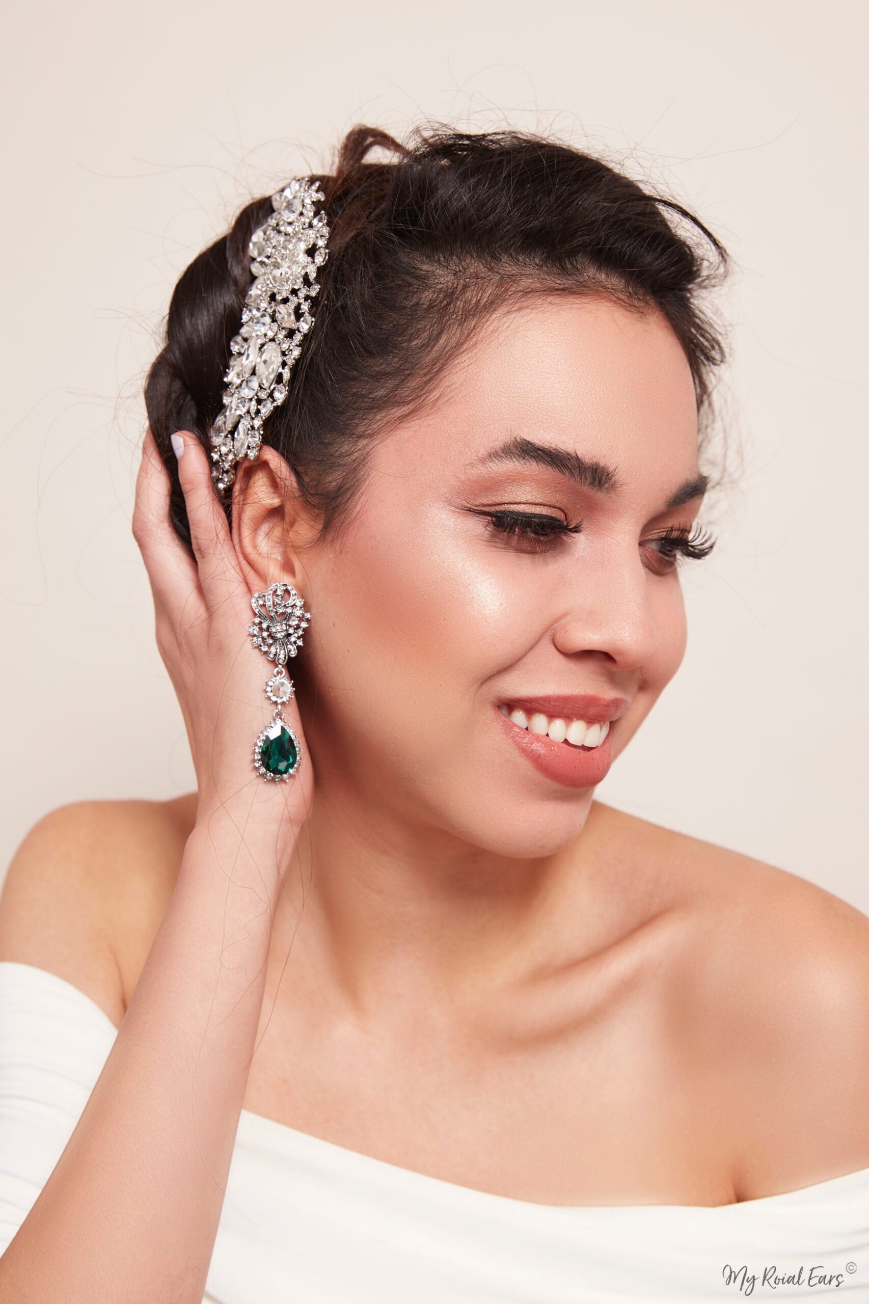 Queen Rhiannon-silver crystal glass embellished hair comb headpiece - My Roial Ears LTD