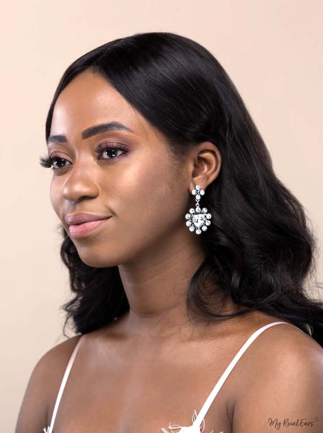 Q Kate -silver heart swarovski bridal drop earring - My Roial Ears LTD