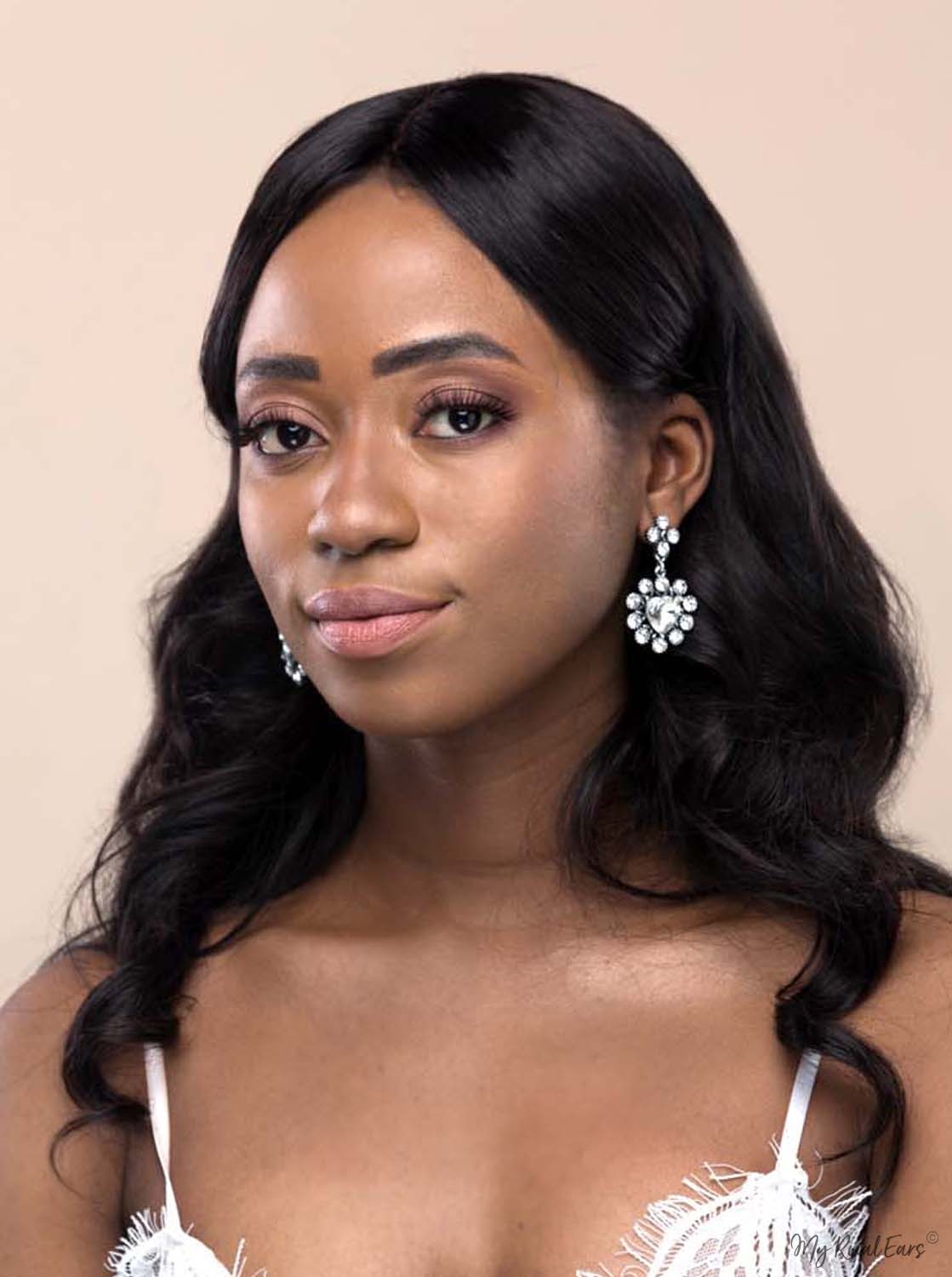 Q Kate -silver heart swarovski bridal drop earring - My Roial Ears LTD
