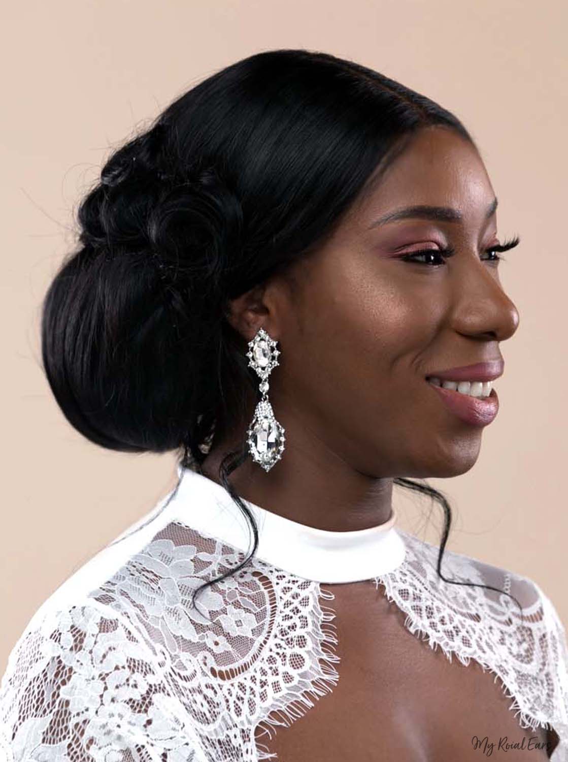 Q.Rosalie-silver crystal plated statement bridal earring - My Roial Ears LTD