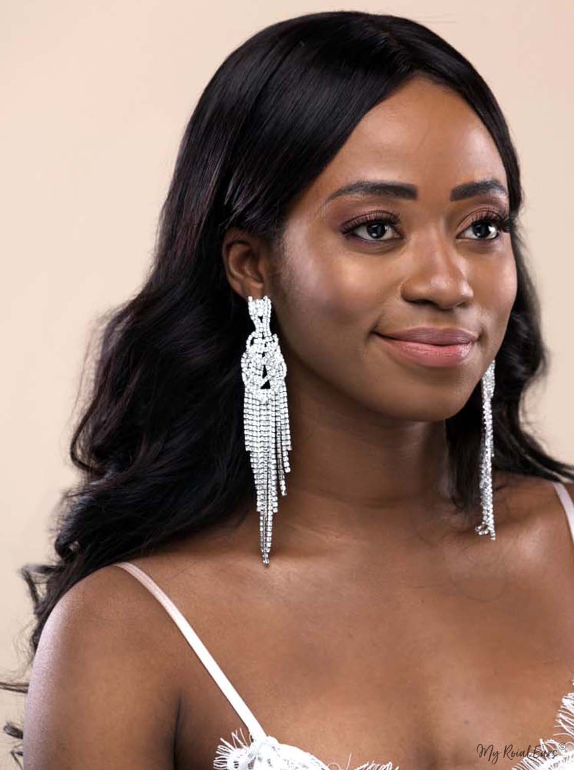 Q.Martha-long tassel rhinestone silver plated bridal statement earrings - My Roial Ears LTD