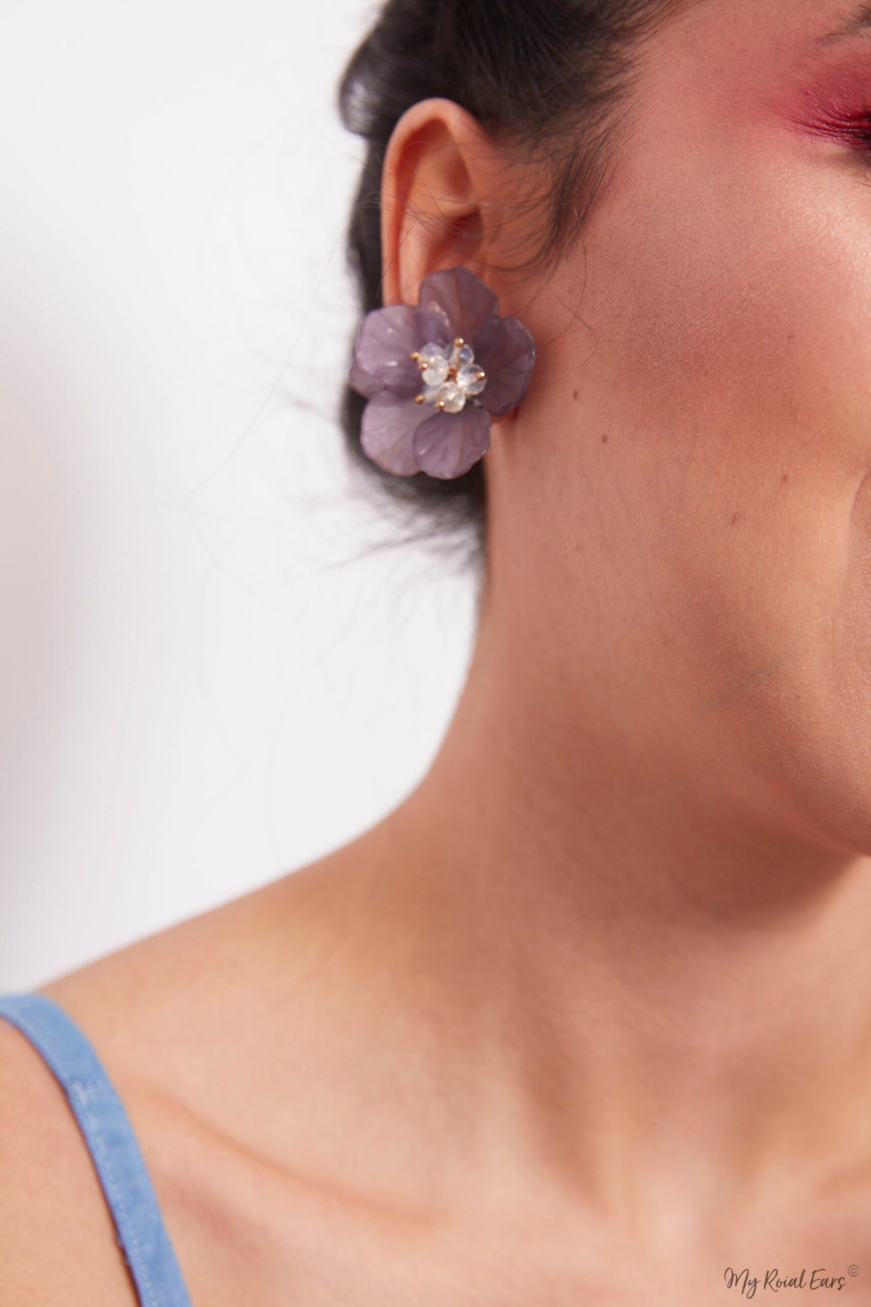 Iris White- hand-made, acrylic flower stud earrings - My Roial Ears LTD