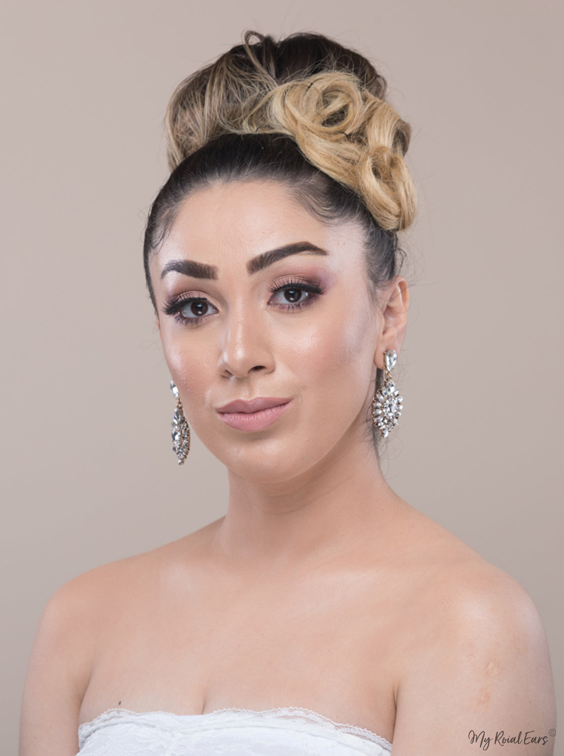 Q HELENA- glass water drop gold bridal earrings - My Roial Ears LTD