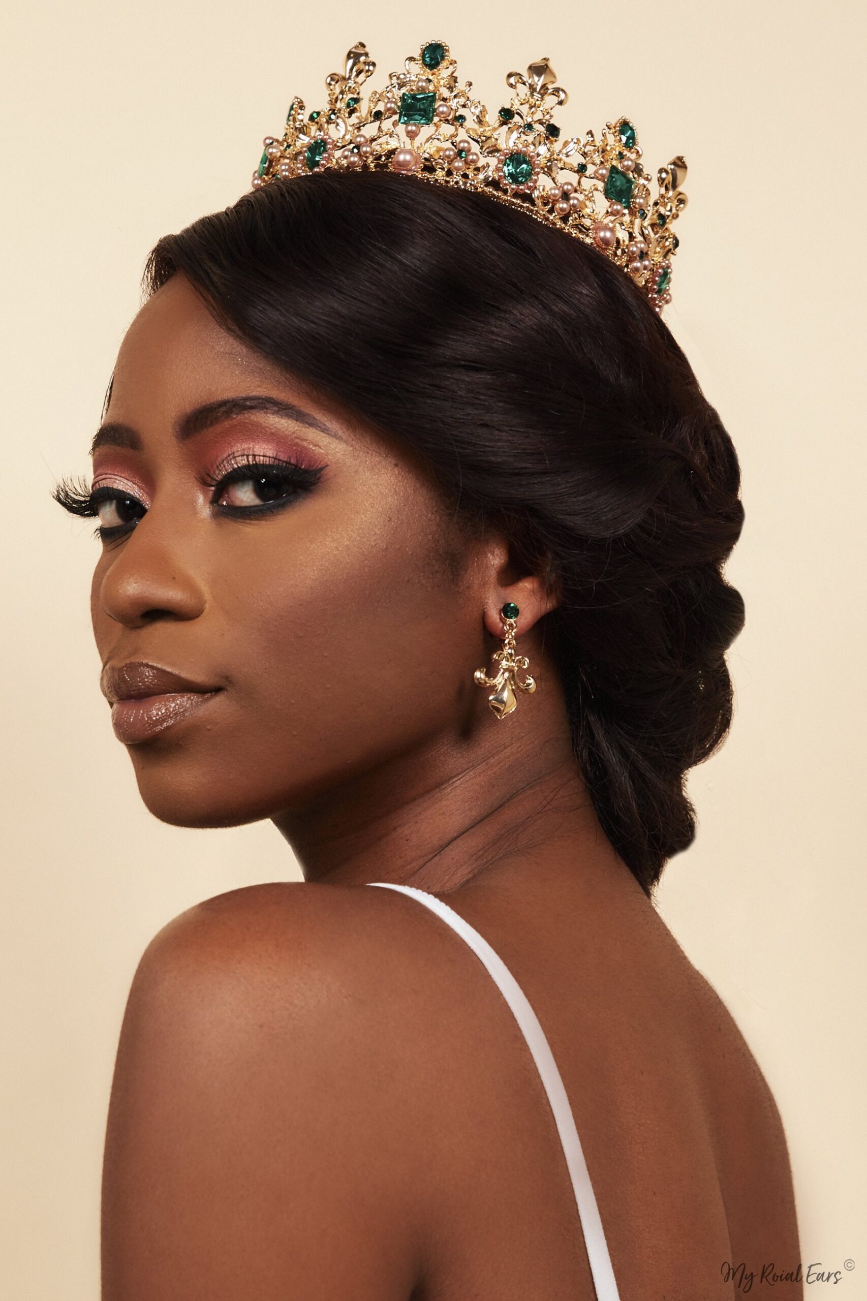 Queen Catherine- gold and green baroque crown and earring set. - My Roial Ears LTD
