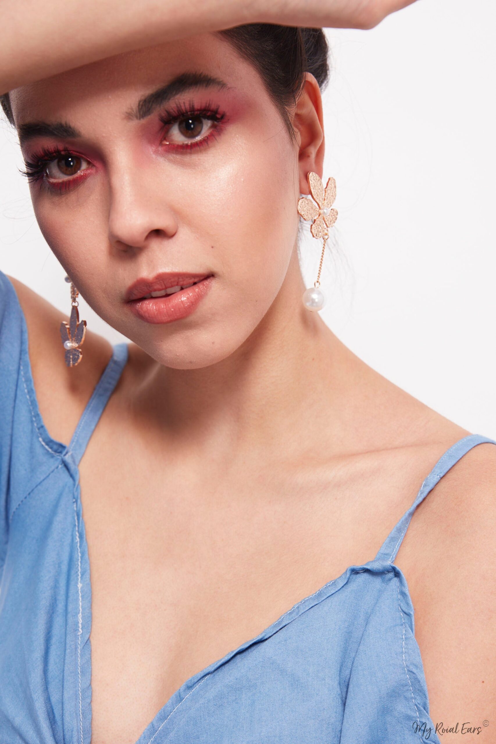 Ajax- gold flower pearl drop earrings - My Roial Ears LTD