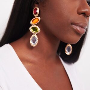 Begonia- multi colour drop gold earrings