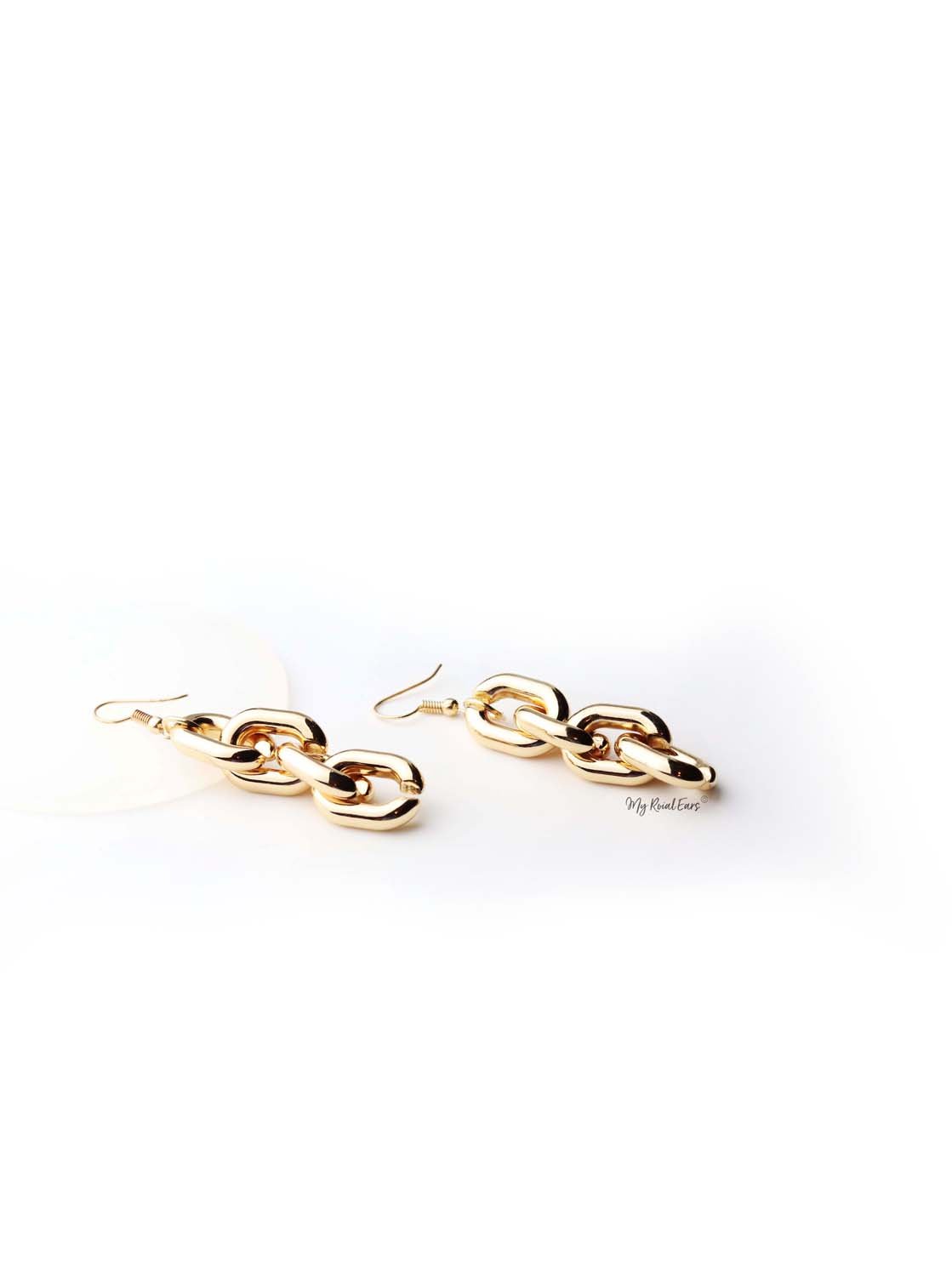 Atlas- gold plated impressive chain drop earrings - My Roial Ears LTD