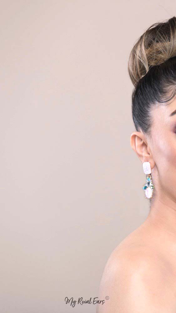 Q WANDA-imperial multi colored crystal pebble bridal earrings - My Roial Ears LTD