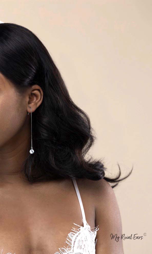 Q.Makeda- lightweight sterling silver chain drop bridal earrings - My Roial Ears LTD
